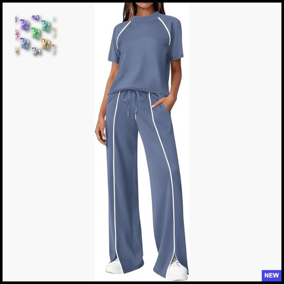 Pants - Casual Two Piece Lounge Set Wide Leg Pants Oversized Chic Summer Outfits